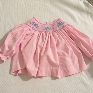 Girls' Pink Smocked Yoke Long-Sleeve Blouse